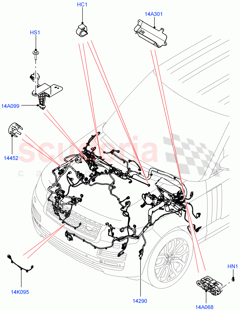 Electrical Wiring - Engine And Dash (Engine Compartment) ((V) TOEA999999) of Land Rover Land Rover Range Rover (2012-2021) [5.0 OHC SGDI NA V8 Petrol]