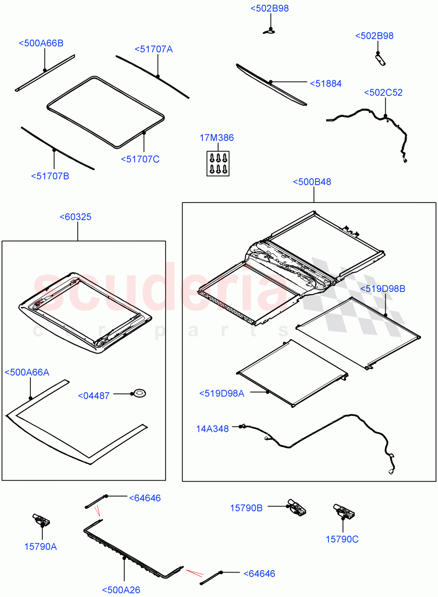 Sliding Roof Mechanism And Controls (Solihull Plant Build, Sunroof Frame) (Roof Conv-Power Open Front/Rear Pan, With Roof Conversion-Panorama Power) ((V) FROMJA000001) of Land Rover Land Rover Discovery 5 (2017+) [2.0 Turbo Diesel]