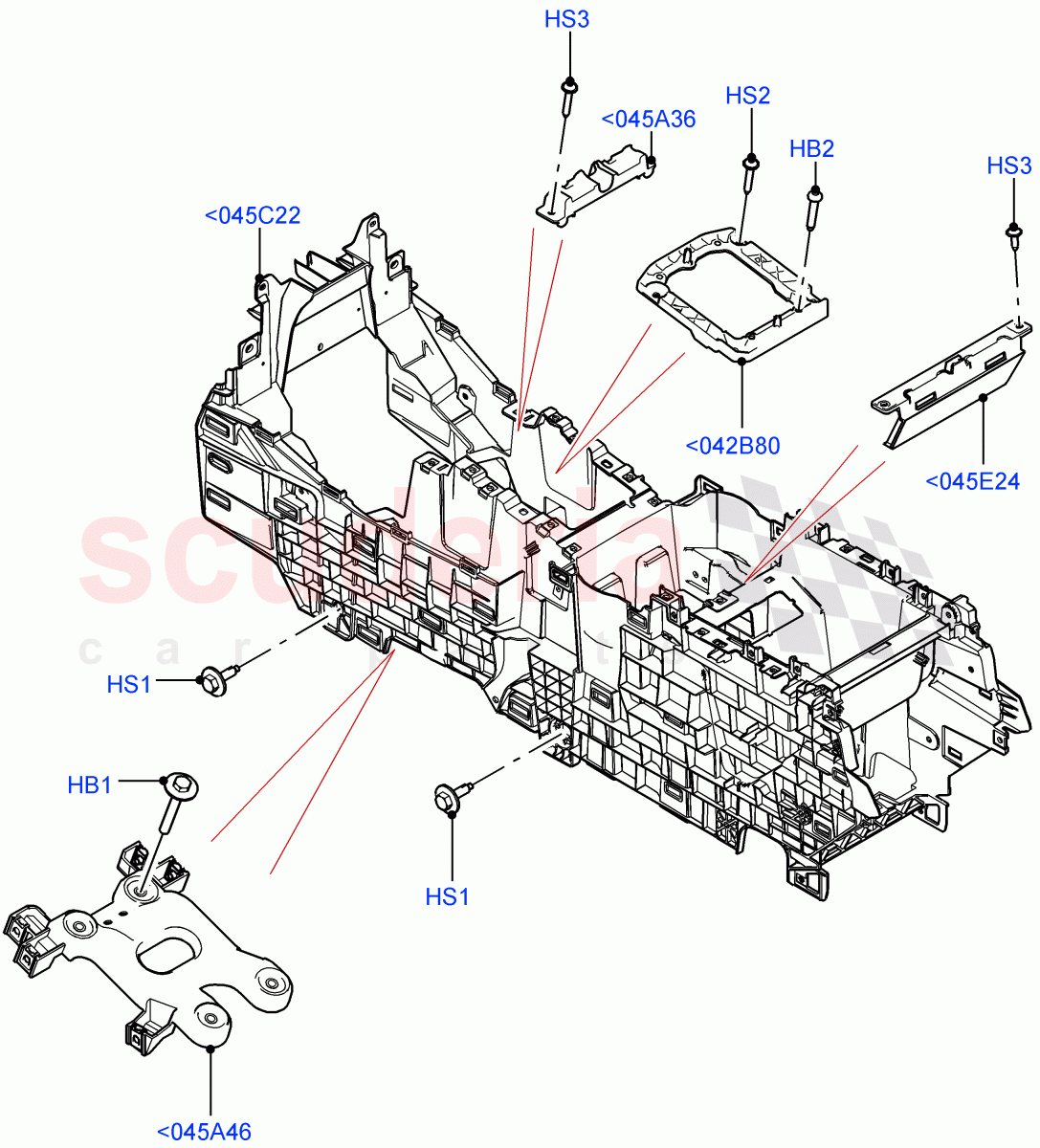 Console - Floor (Internal Components) (Itatiaia (Brazil)) of Land Rover Land Rover Range Rover Evoque (2019+) [1.5 I3 Turbo Petrol AJ20P3]