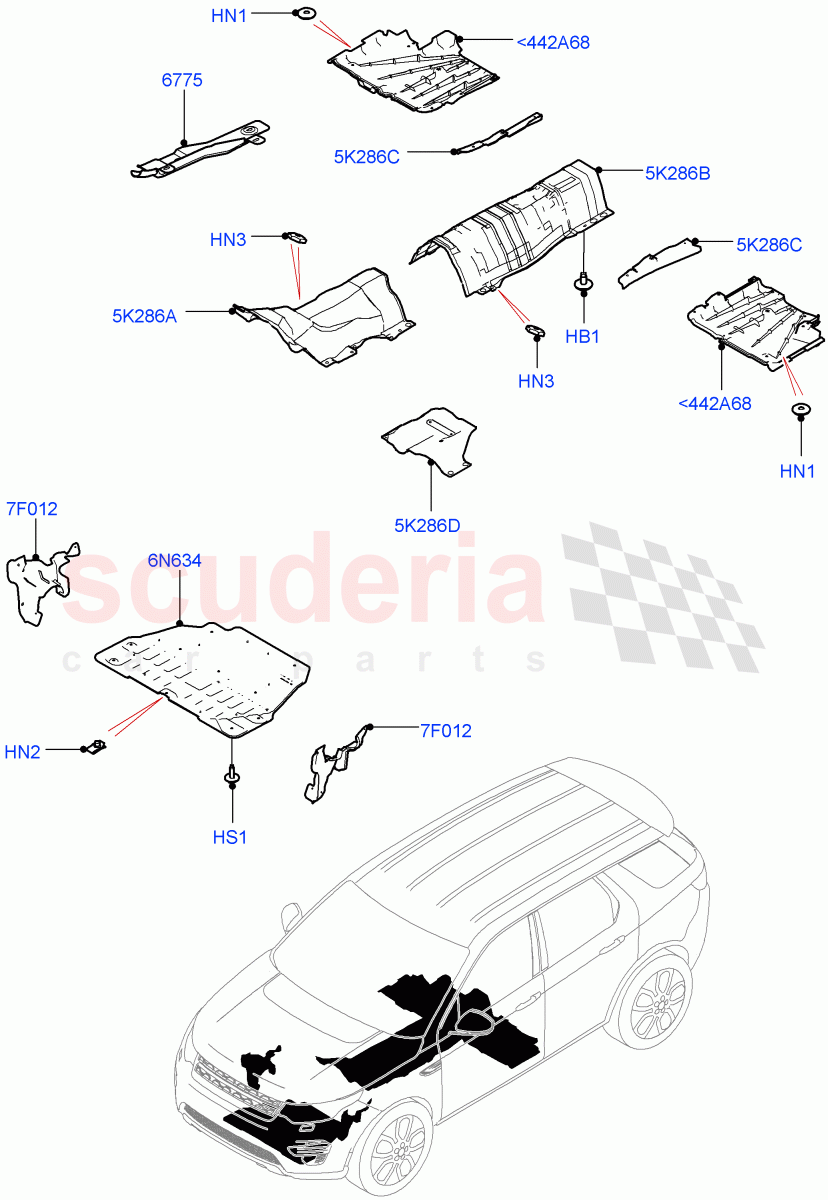 Splash And Heat Shields (Body, Front) (Changsu (China)) ((V) FROMFG000001, (V) TOKG446856) of Land Rover Land Rover Discovery Sport (2015+) [1.5 I3 Turbo Petrol AJ20P3]