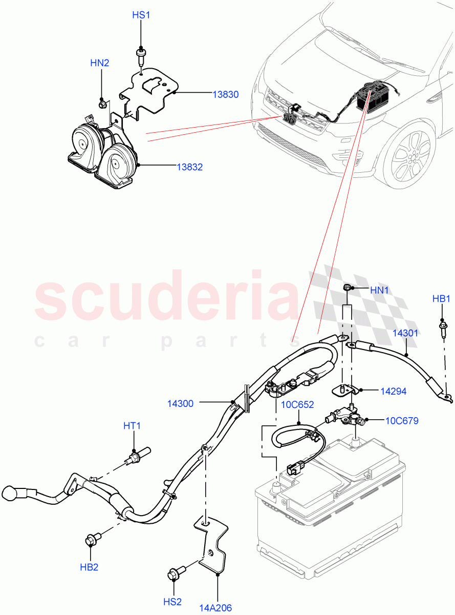 Battery Cables And Horn (Itatiaia (Brazil)) ((V) FROMGT000001) of Land Rover Land Rover Discovery Sport (2015+) [2.0 Turbo Petrol GTDI]