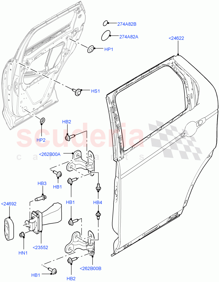 Rear Doors, Hinges & Weatherstrips (Solihull Plant Build, Door And Fixings) ((V) FROMHA000001) of Land Rover Land Rover Discovery 5 (2017+) [3.0 I6 Turbo Petrol AJ20P6]