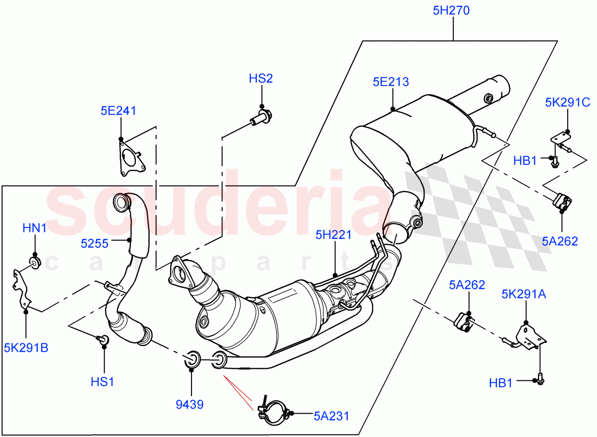Front Exhaust System (3.0 V6 D Gen2 Mono Turbo, Japan Requirements, EU6 + DPF Emissions, LEV 160, Japanese Emission + DPF) ((V) FROMFA000001) of Land Rover Land Rover Range Rover Sport (2014+) [3.0 Diesel 24V DOHC TC]