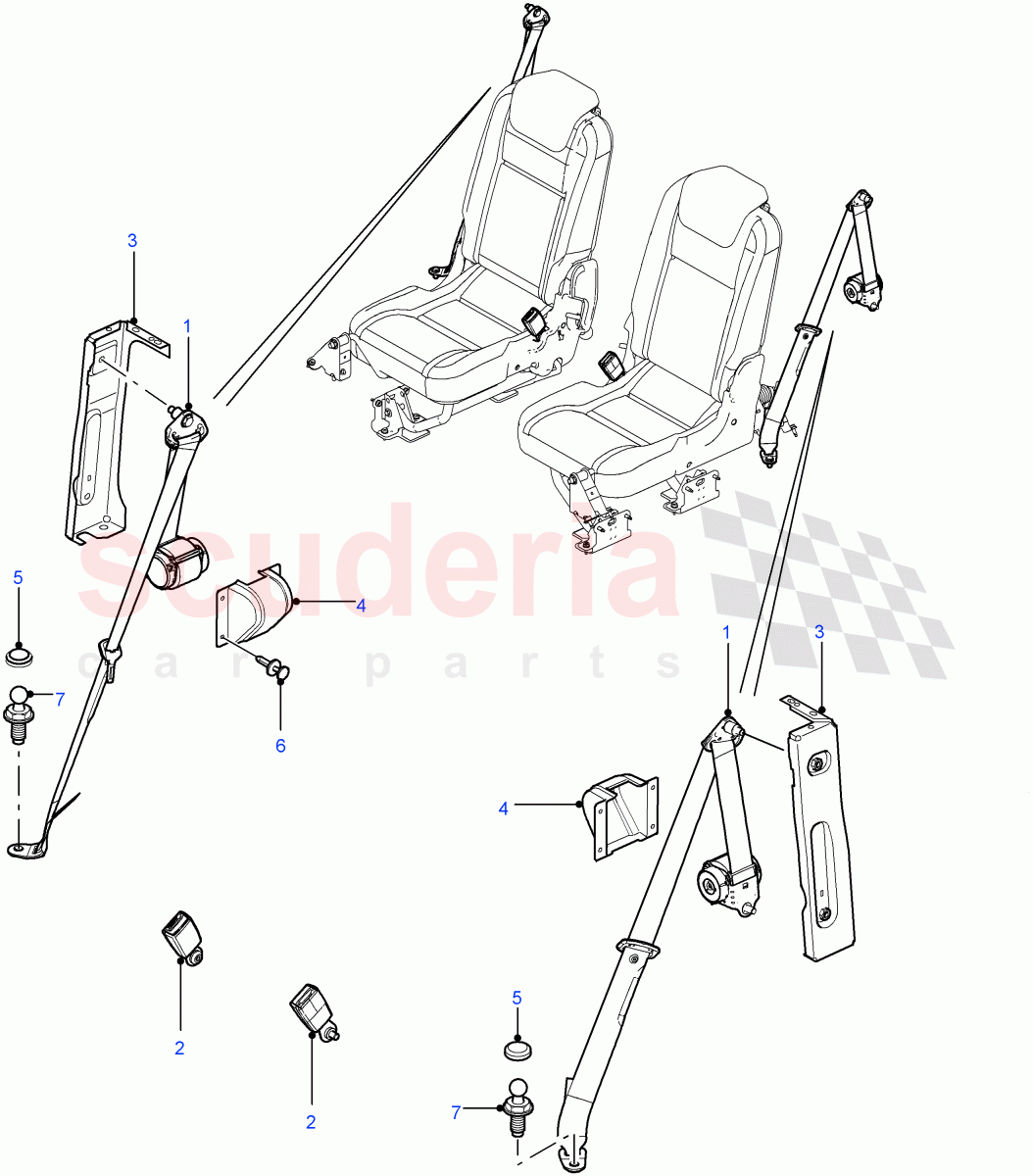 Rear Seat Belts (Station Wagon - 5 Door, 110" Wheelbase, With 7 Seat Configuration, Station Wagon - 3 Door, 90" Wheelbase) ((V) FROM7A000001) of Land Rover Land Rover Defender (2007-2016)