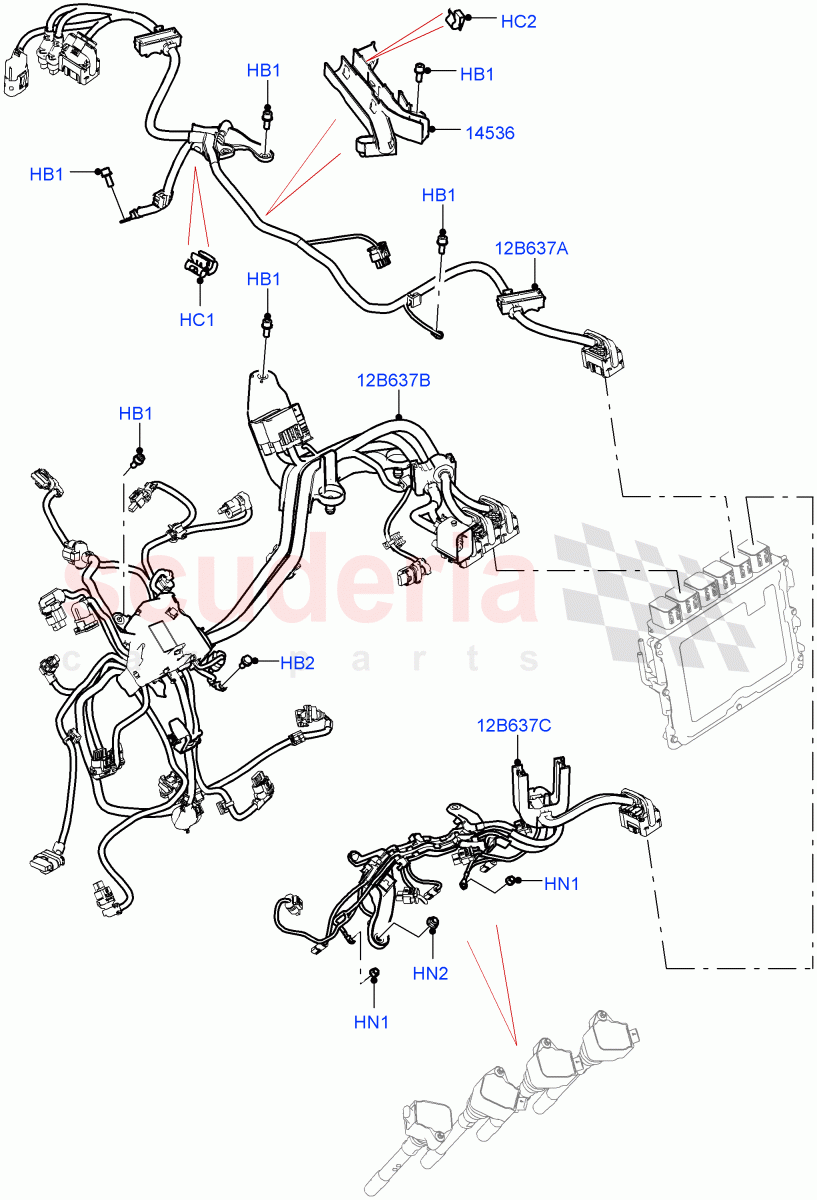Engine Harness (LH Side) (4.4 V8 Turbo Petrol (NC10)) of Land Rover Land Rover Range Rover (2022+) [4.4 V8 Turbo Petrol NC10]