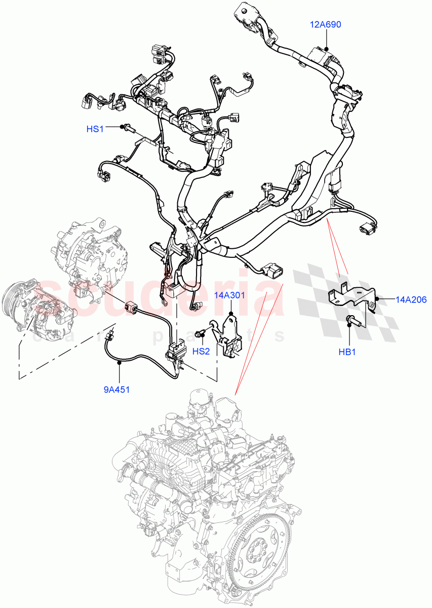 Engine Harness (1.5L AJ20P3 Petrol High, Halewood (UK)) ((V) FROMMH000001) of Land Rover Land Rover Range Rover Evoque (2019+) [1.5 I3 Turbo Petrol AJ20P3]