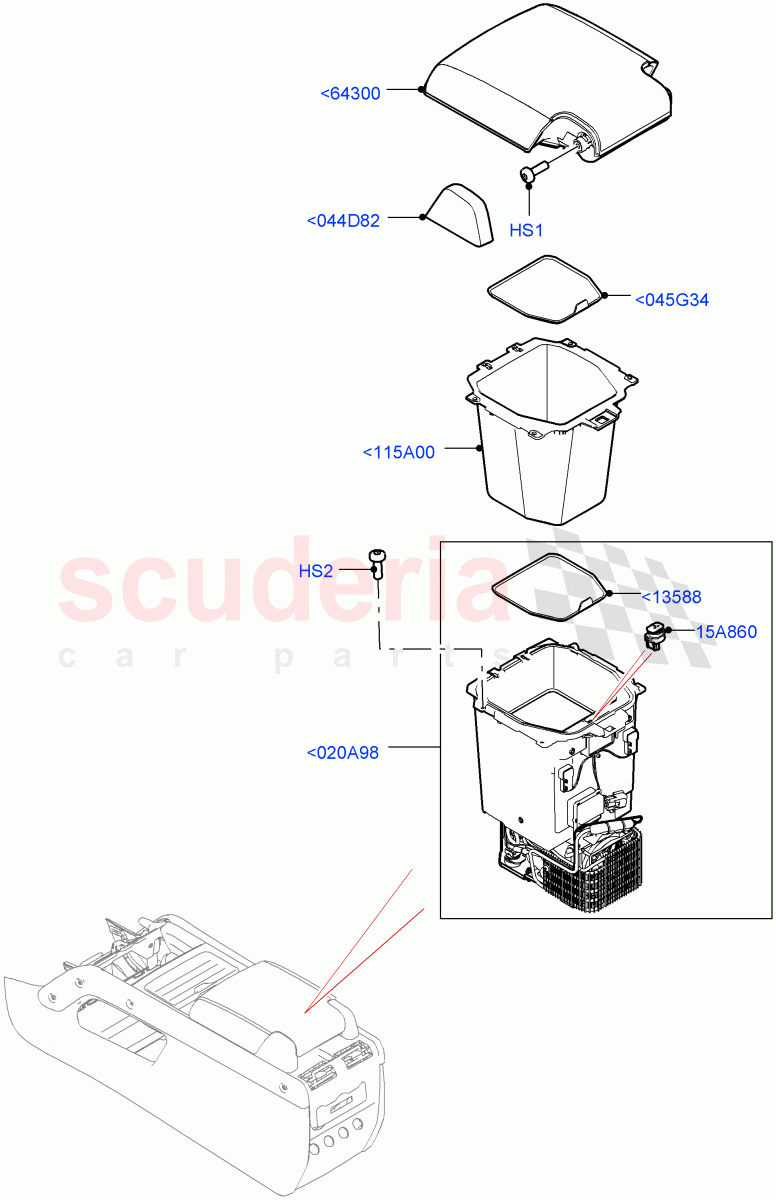 Console - Floor (For Stowage Boxes And Lids) (Console-W/Armrest + Fridge, Full Floor Console With Armrest) of Land Rover Land Rover Defender (2020+) [3.0 I6 Turbo Petrol AJ20P6]