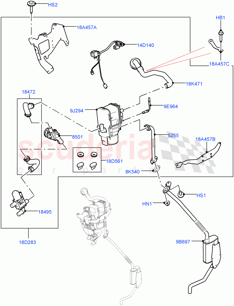 Auxiliary Fuel Fired Pre-Heater (Heater Components) (3.0 V6 D Gen2 Mono Turbo, With Fuel Fired Heater, With Park Heating, 3.0 V6 D Low MT ROW, Park Heating With Remote Control, 4.4L DOHC DITC V8 Diesel, 3.0 V6 D Gen2 Twin Turbo) ((V) FROMJA000001, (V) TOJA999999) of Land Rover Land Rover Range Rover (2012-2021) [4.4 DOHC Diesel V8 DITC]