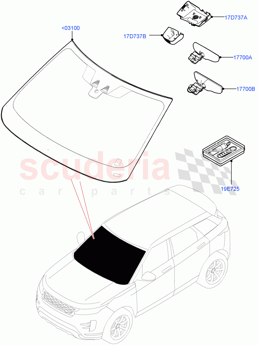 Windscreen/Inside Rear View Mirror (Halewood (UK)) of Land Rover Land Rover Range Rover Evoque (2019+) [1.5 I3 Turbo Petrol AJ20P3]