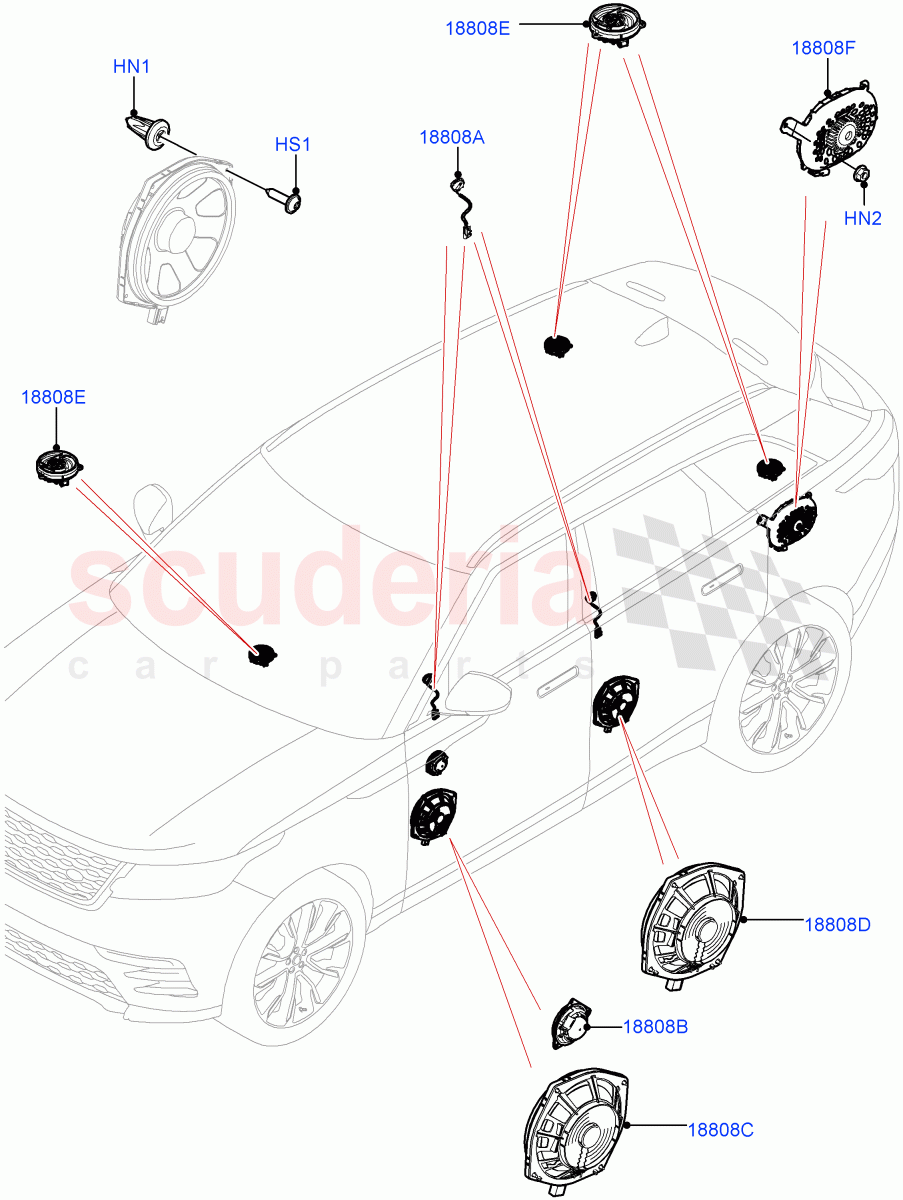 Speakers (Premium Audio 1280 W) ((V) TOLA999999) of Land Rover Land Rover Range Rover Velar (2017+) [3.0 I6 Turbo Petrol AJ20P6]
