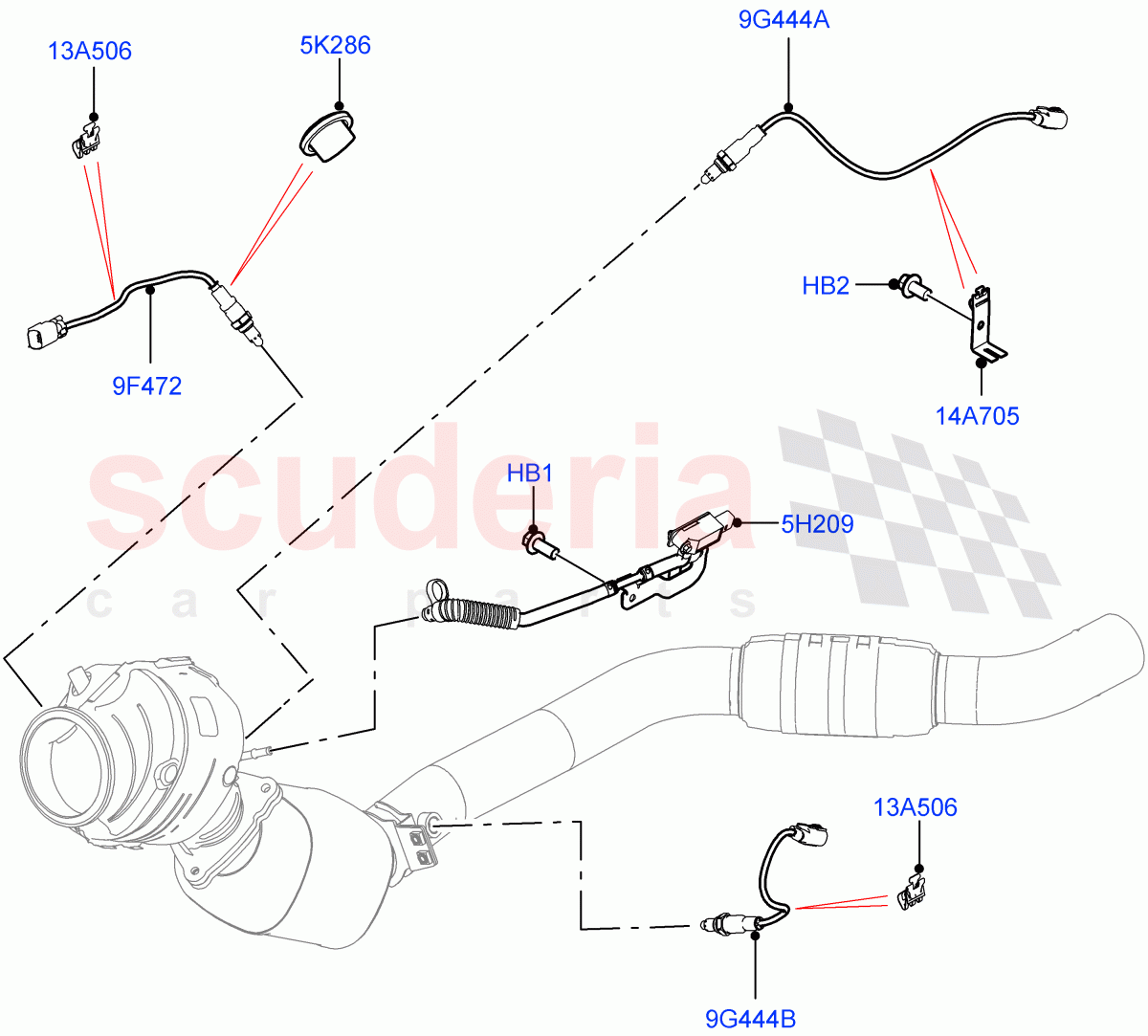Exhaust Sensors And Modules (3.0L AJ20P6 Petrol High, China N6B (Petrol) - Compliance, EU6D - Final (Petrol) Emission, Beijing 6 Petrol Emission) ((V) FROMKA000001) of Land Rover Land Rover Range Rover (2012-2021) [3.0 I6 Turbo Petrol AJ20P6]