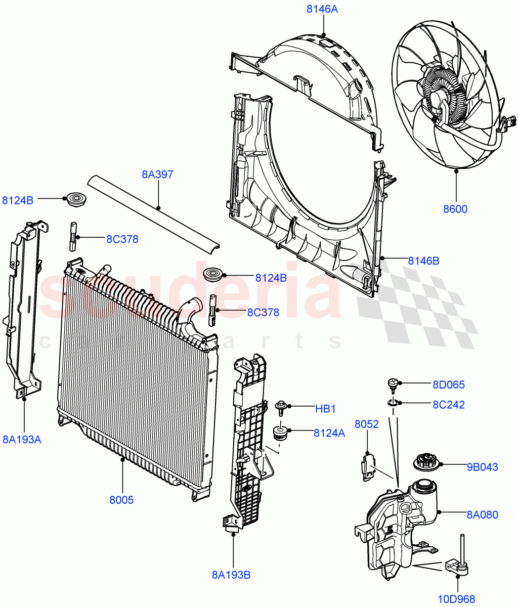 Radiator/Coolant Overflow Container (3.6L V8 32V DOHC EFi Diesel Lion) ((V) FROM7A000001, (V) TO9A999999) of Land Rover Land Rover Range Rover Sport (2005-2009) [3.6 V8 32V DOHC EFI Diesel]