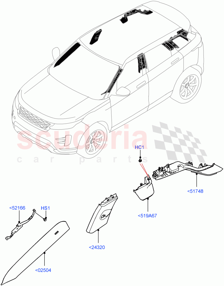 Side Trim (Upper) (Halewood (UK)) of Land Rover Land Rover Range Rover Evoque (2019+) [1.5 I3 Turbo Petrol AJ20P3]