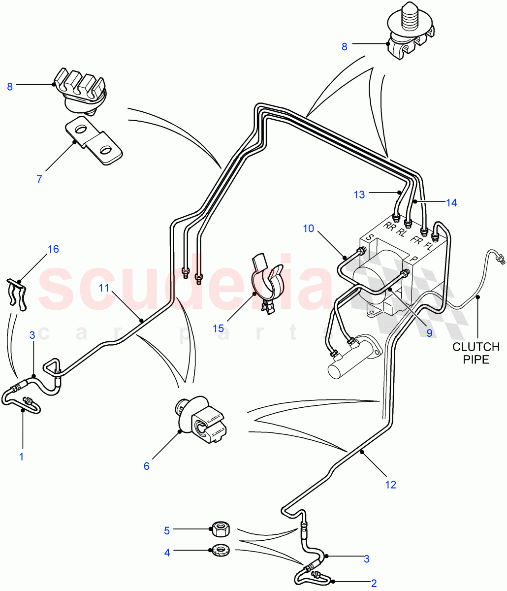 Front Brake Pipes (LHD, 4 Wheel Anti-Lock Braking System) ((V) FROM7A000001, (V) TOAA999999) of Land Rover Land Rover Defender (2007-2016)