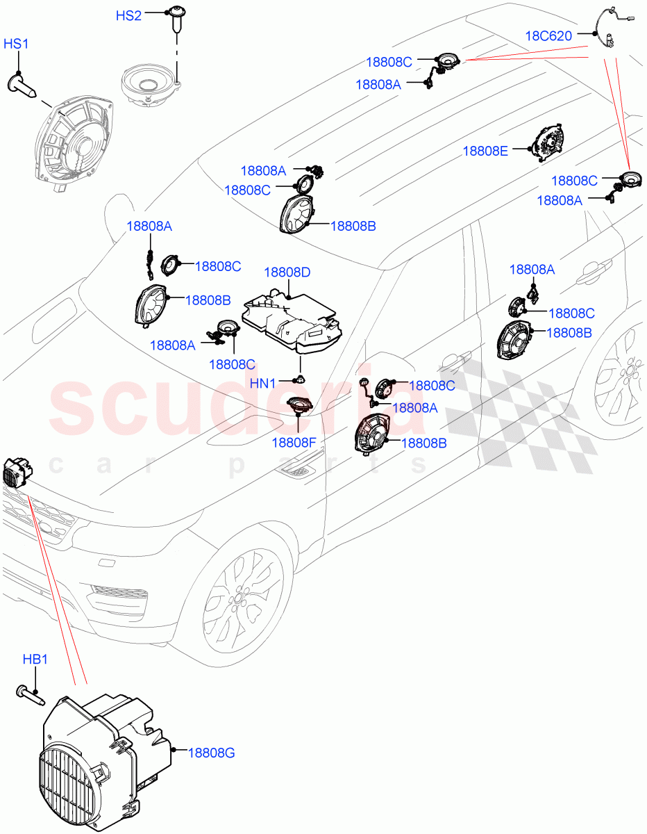 Speakers (Premium Audio 1280 W) of Land Rover Land Rover Range Rover Sport (2014+) [5.0 OHC SGDI SC V8 Petrol]