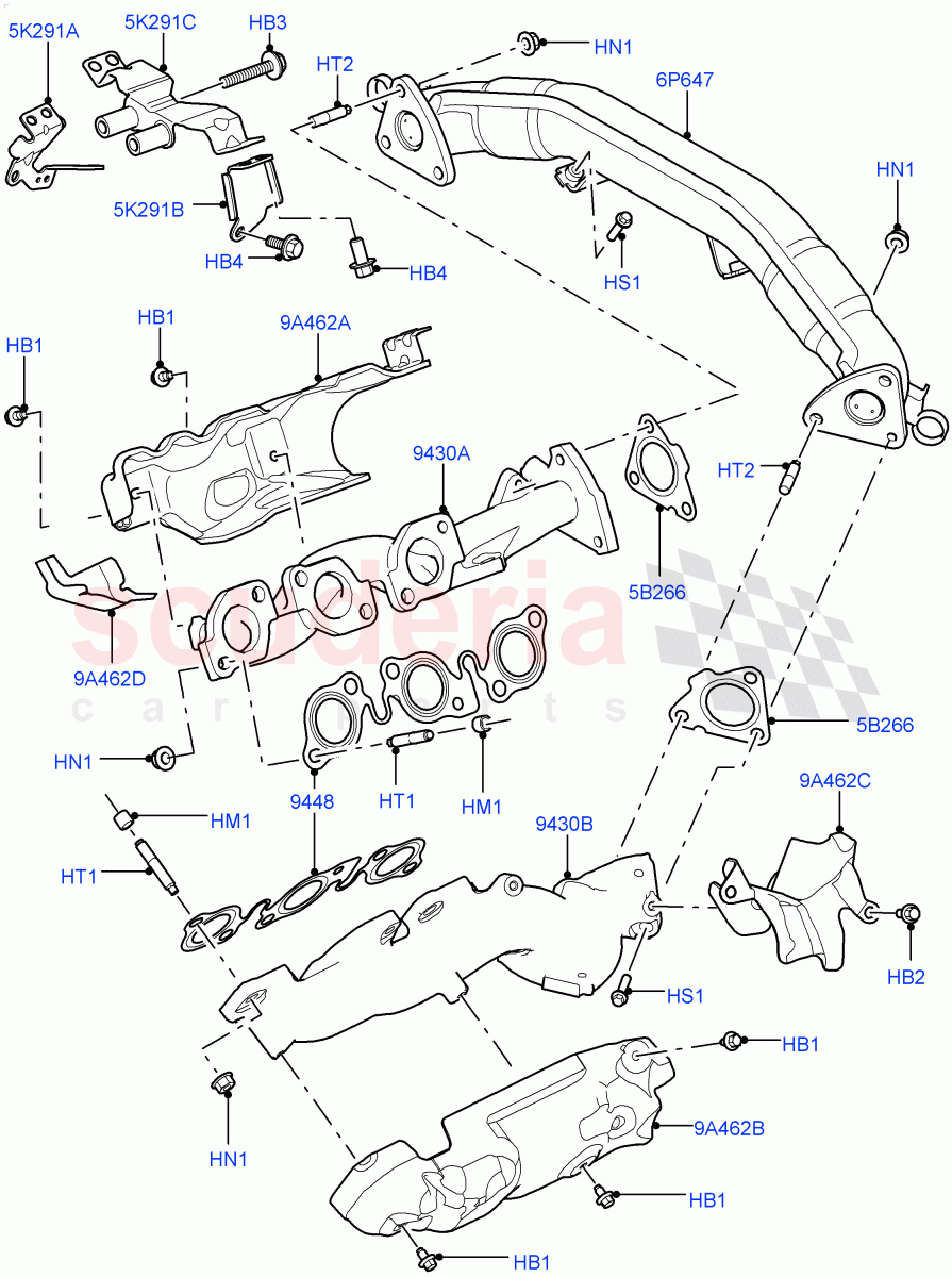 Exhaust Manifold (Nitra Plant Build) (3.0 V6 D Gen2 Twin Turbo) ((V) FROMK2000001) of Land Rover Land Rover Discovery 5 (2017+) [3.0 Diesel 24V DOHC TC]