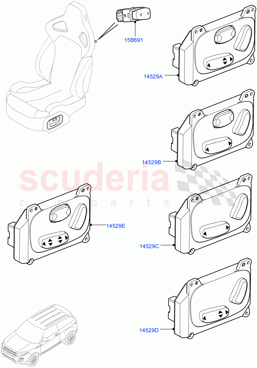 Switches (Seats) (3 Door, Halewood (UK)) ((V) TOFH999999) of Land Rover Land Rover Range Rover Evoque (2012-2018) [2.0 Turbo Diesel]