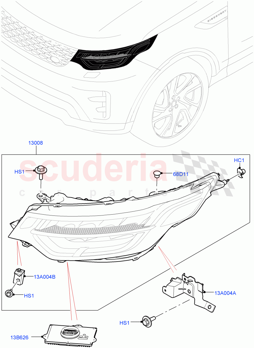 Headlamps And Front Flasher Lamps (Solihull Plant Build) (LED Headlamps, Adaptive Led Headlamps) ((V) FROMHA000001) of Land Rover Land Rover Discovery 5 (2017+) [3.0 I6 Turbo Diesel AJ20D6]