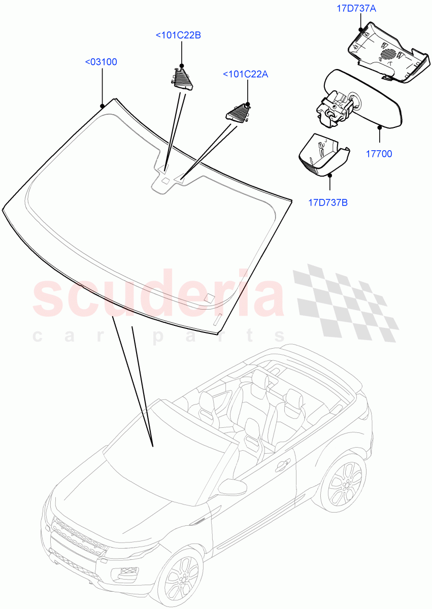 Windscreen/Inside Rear View Mirror (2 Door Convertible, Halewood (UK)) of Land Rover Land Rover Range Rover Evoque (2012-2018) [2.0 Turbo Petrol GTDI]