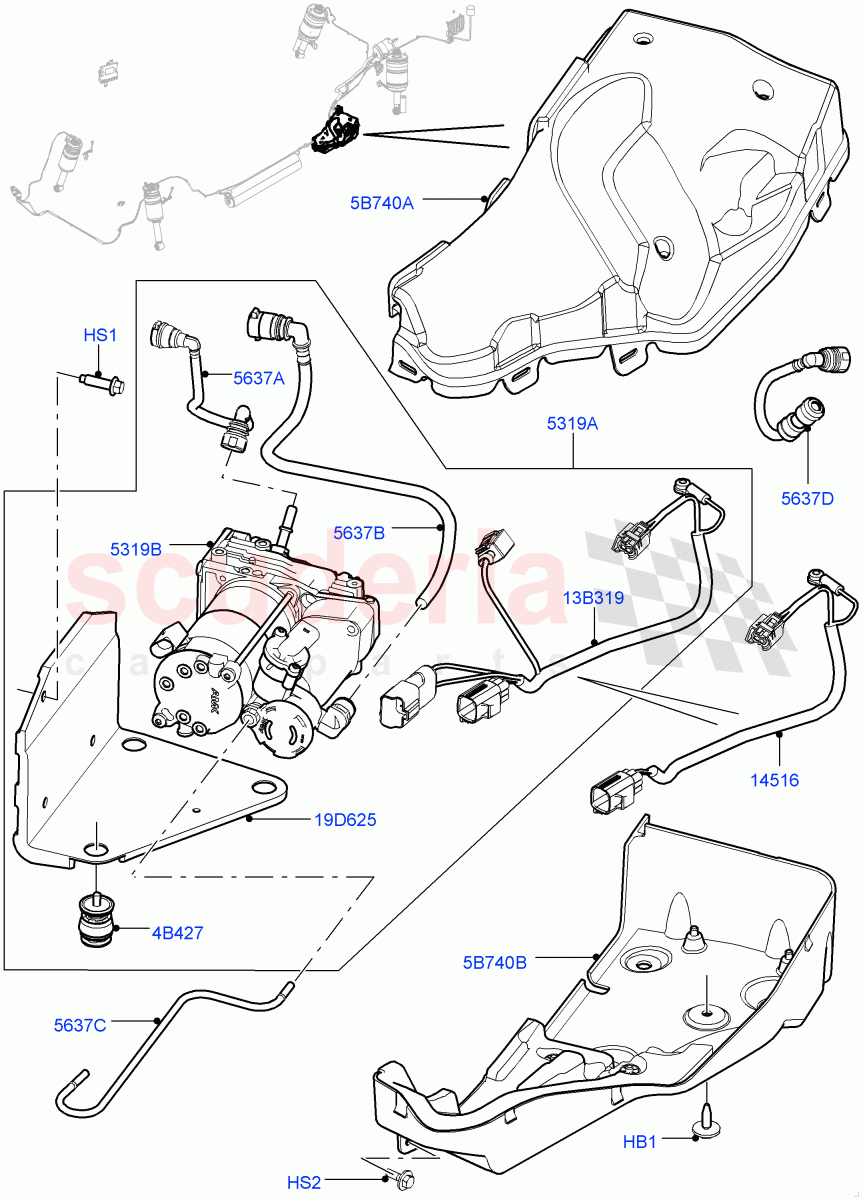 Air Suspension Compressor And Lines ('AMK' Compressor, Compressor Assy) (With Four Corner Air Suspension) ((V) FROMBA589828, (V) TOCA603539) of Land Rover Land Rover Discovery 4 (2010-2016) [3.0 DOHC GDI SC V6 Petrol]