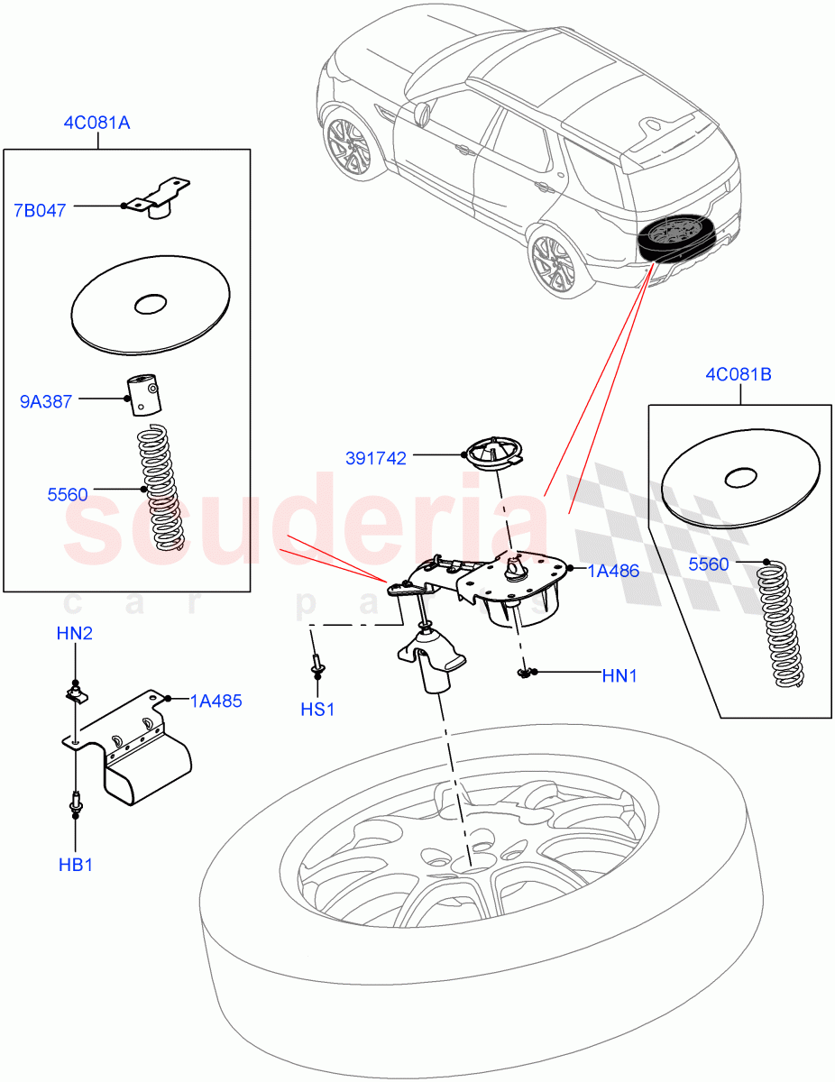 Spare Wheel Carrier (Solihull Plant Build) ((V) FROMHA000001) of Land Rover Land Rover Discovery 5 (2017+) [2.0 Turbo Diesel]