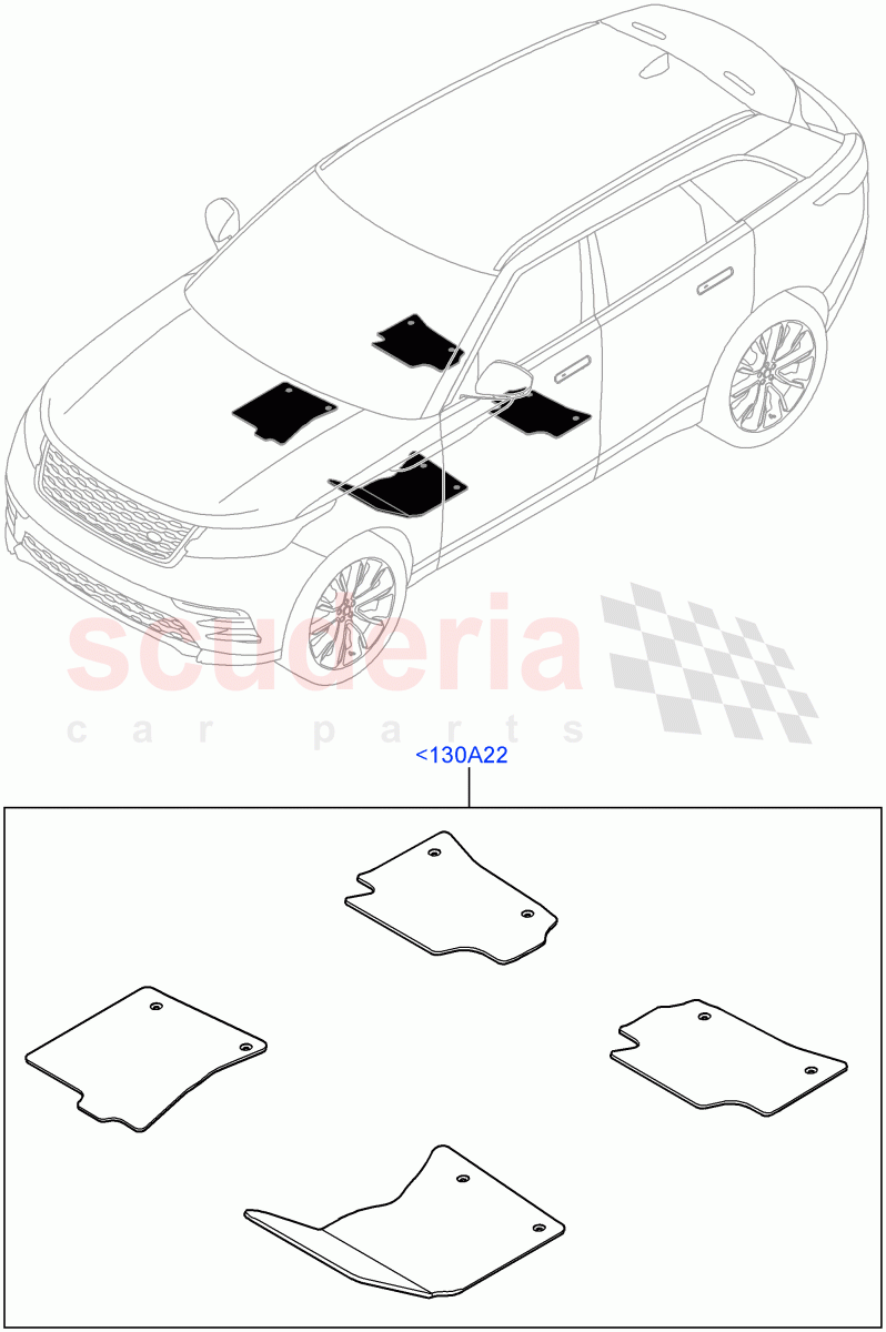 Floor Trim (Floor Mats) (Front Floor Carpet Mats, Front Floor Mats - Premium, Floor Mats - SVO Super Premium) of Land Rover Land Rover Range Rover Velar (2017+) [5.0 OHC SGDI SC V8 Petrol]