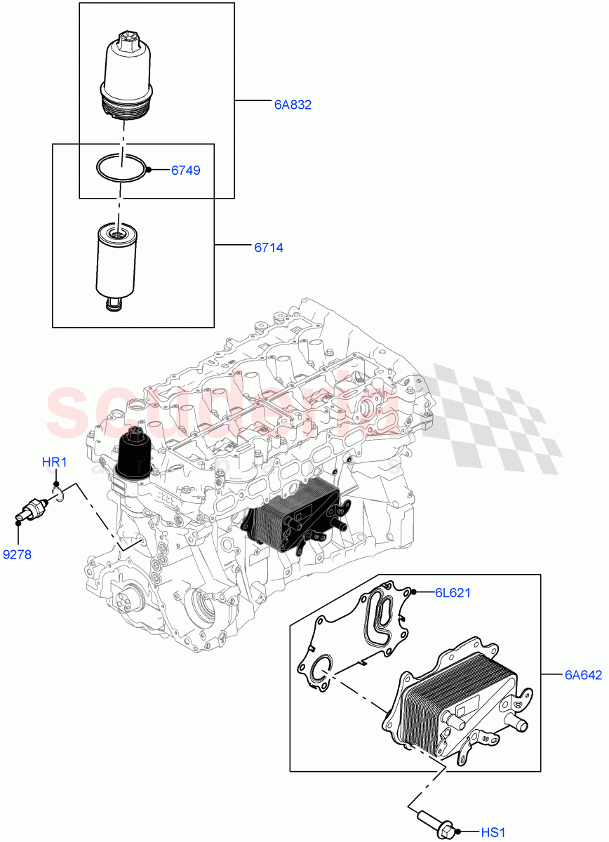 Oil Cooler And Filter (3.0L AJ20P6 Petrol High) ((V) FROMKA000001) of Land Rover Land Rover Range Rover Velar (2017+) [3.0 I6 Turbo Petrol AJ20P6]