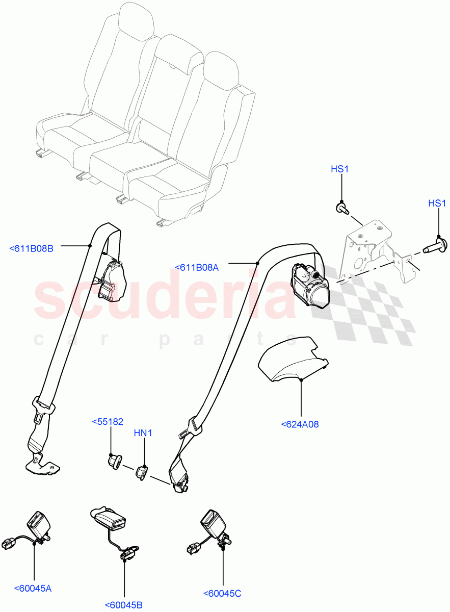 Rear Seat Belts (With 60/40 Manual Fold Thru Rr Seat, With 60/40 Power Fold Thru Rr Seat) of Land Rover Land Rover Range Rover (2012-2021) [5.0 OHC SGDI NA V8 Petrol]
