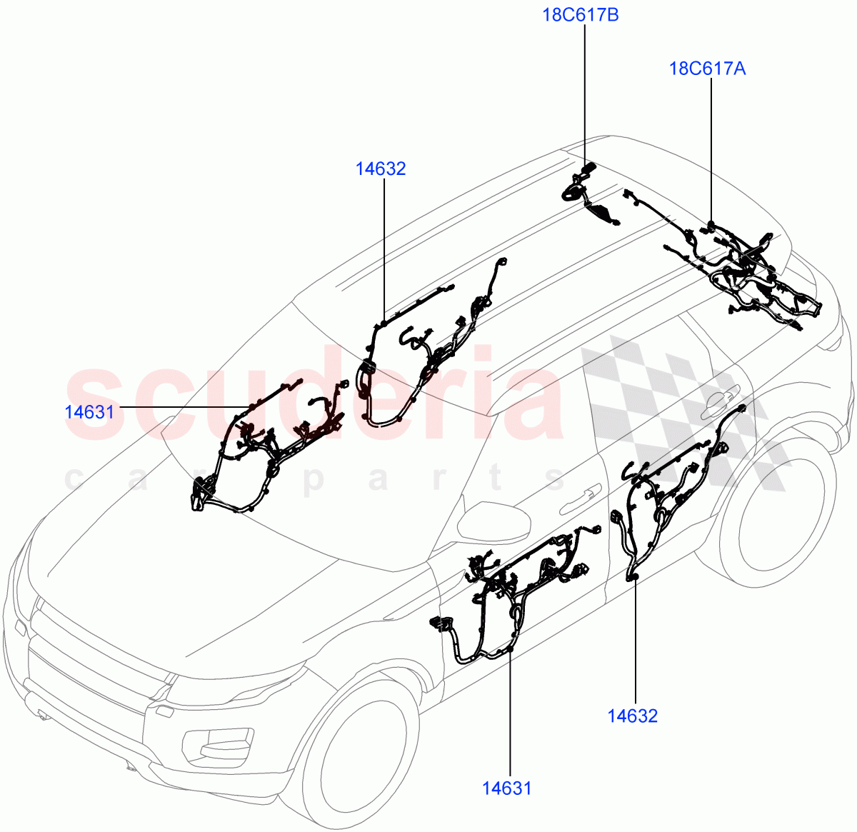 Wiring - Body Closures (Front And Rear Doors) (5 Door, Halewood (UK)) ((V) FROMGH000001, (V) TOGH999999) of Land Rover Land Rover Range Rover Evoque (2012-2018) [2.0 Turbo Diesel]