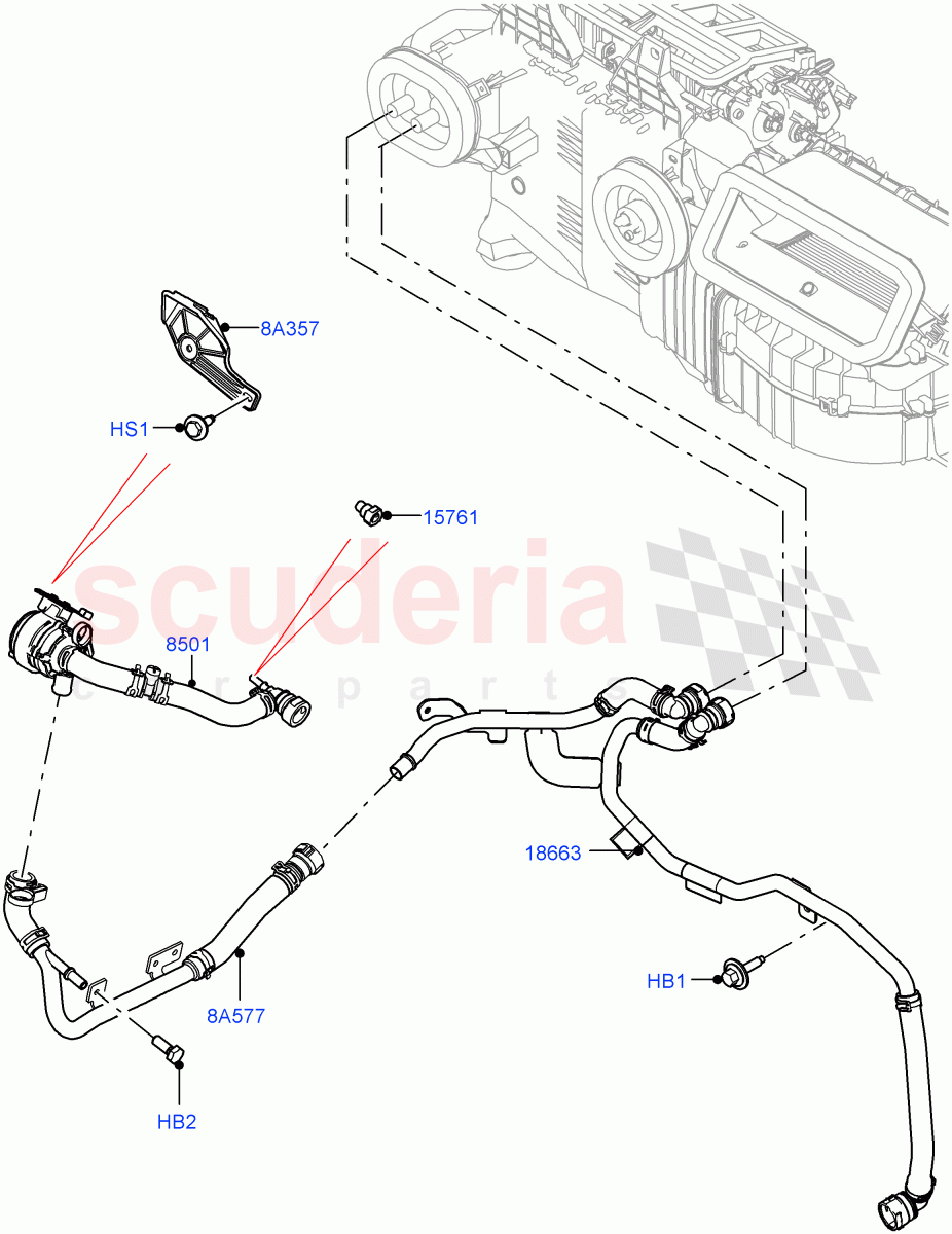 Heater Hoses (3.0L AJ20D6 Diesel High, With Ptc Heater, 3 Zone Air Conditioning + Chiller, Less Heater, Pre-Condition w/oFuel Operated Heat, With Air Conditioning - Front/Rear, With Front Comfort Air Con (IHKA)) ((V) FROMM2000001) of Land Rover Land Rover Defender (2020+) [5.0 OHC SGDI SC V8 Petrol]