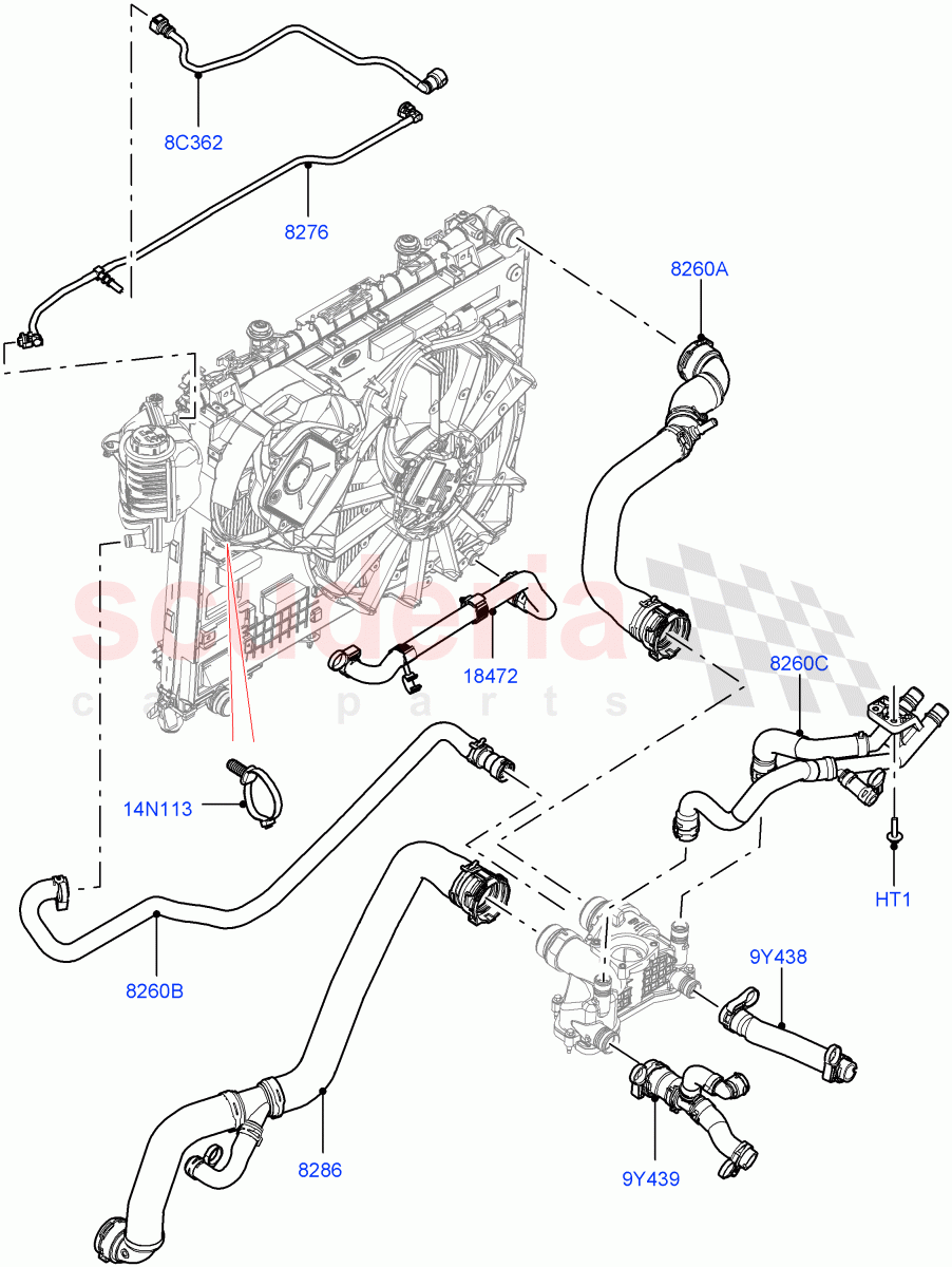 Cooling System Pipes And Hoses (4.4L DOHC DITC V8 Diesel) ((V) TOJA999999) of Land Rover Land Rover Range Rover Sport (2014+) [4.4 DOHC Diesel V8 DITC]