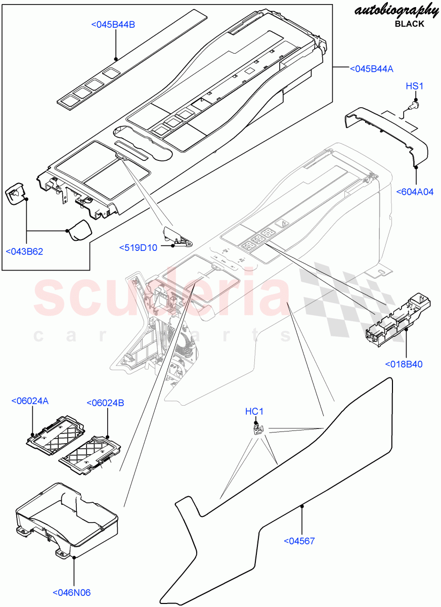 Console - Floor (Autobiography Black / SV Autobiography, Rear, External Components) (With 40/40 Split Individual Rr Seat) ((V) FROMEA000001, (V) TOHA999999) of Land Rover Land Rover Range Rover (2012-2021) [2.0 Turbo Petrol GTDI]