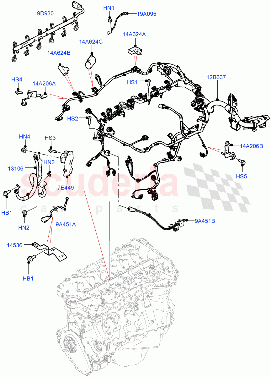 Electrical Wiring - Engine And Dash (3.0L AJ20P6 Petrol High) ((V) FROMKA000001) of Land Rover Land Rover Range Rover Sport (2014+) [2.0 Turbo Petrol AJ200P]