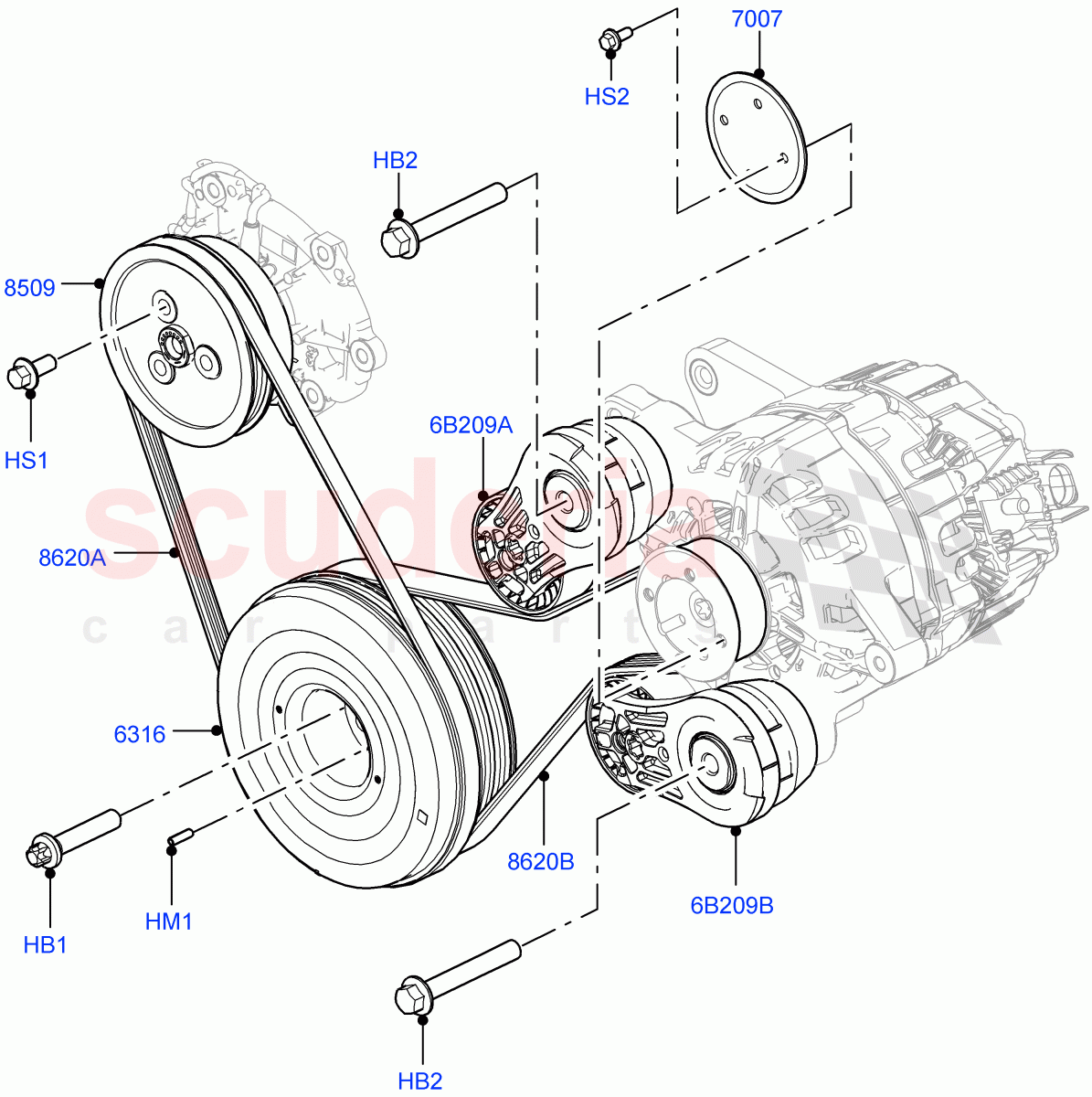 Pulleys And Drive Belts (2.0L AJ200P Hi PHEV) ((V) FROML2000001) of Land Rover Land Rover Defender (2020+) [2.0 Turbo Petrol AJ200P]