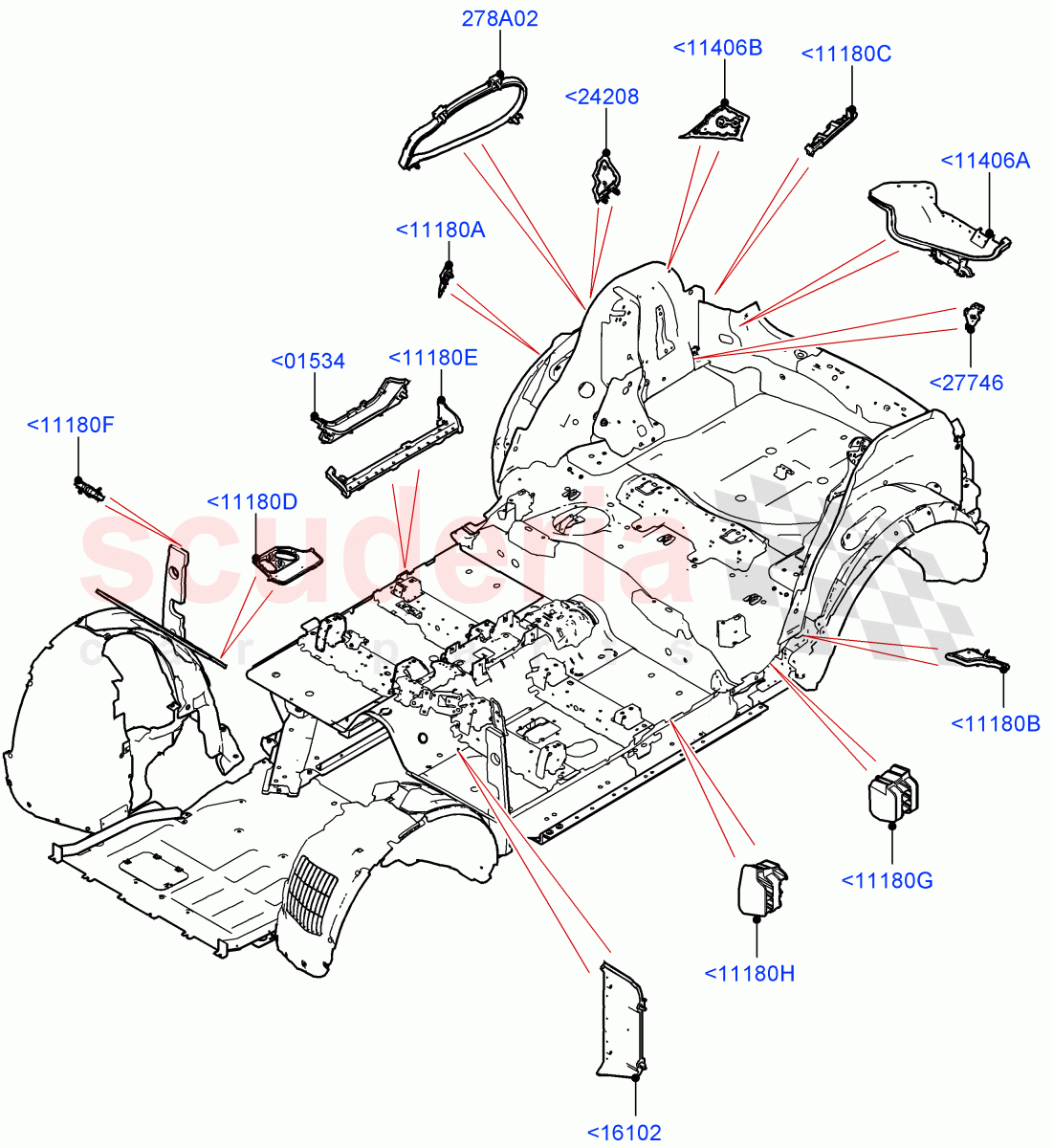 Insulators - Body (Changsu (China)) of Land Rover Land Rover Range Rover Evoque (2019+) [1.5 I3 Turbo Petrol AJ20P3]