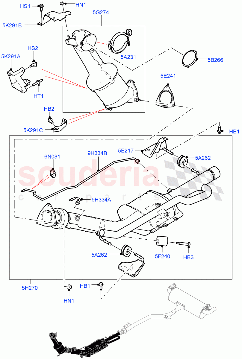 Front Exhaust System (2.0L AJ20D4 Diesel Mid PTA, DPF + DE-SOX, Halewood (UK), 2.0L AJ20D4 Diesel High PTA, Proconve L6 Emissions, Stage V Plus DPF) of Land Rover Land Rover Discovery Sport (2015+) [2.0 Turbo Diesel]