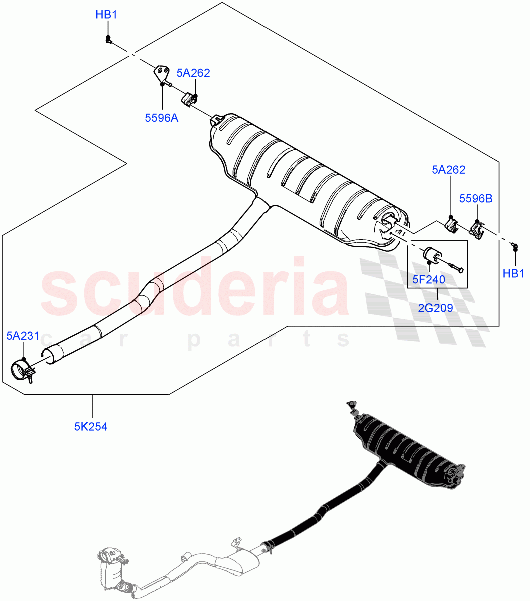 Rear Exhaust System (Nitra Plant Build) (2.0L I4 DSL HIGH DOHC AJ200, Stage V Plus DPF, Euro Stage 4 Emissions) of Land Rover Land Rover Defender (2020+) [2.0 Turbo Diesel]