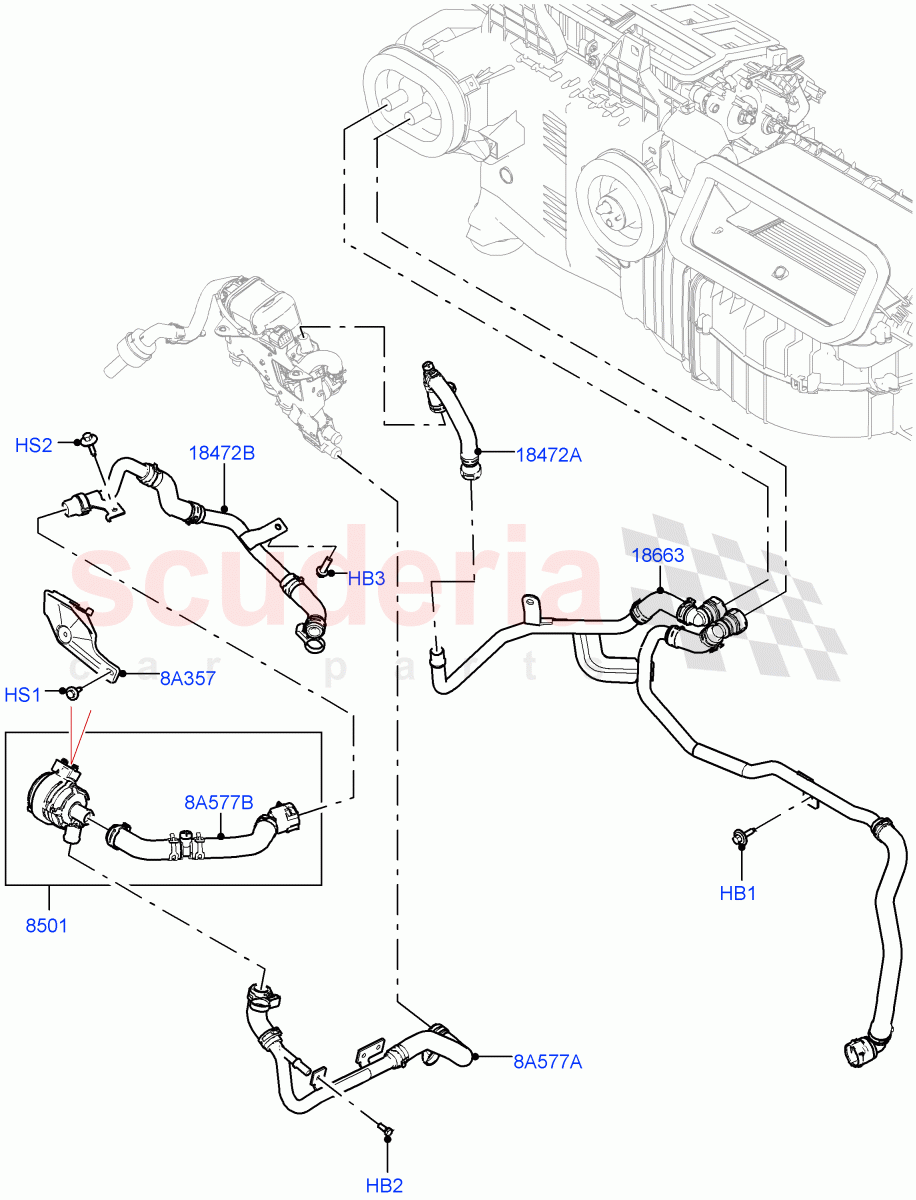 Heater Hoses (3.0L AJ20P6 Petrol High, With Fuel Fired Heater) of Land Rover Land Rover Defender (2020+) [3.0 I6 Turbo Diesel AJ20D6]
