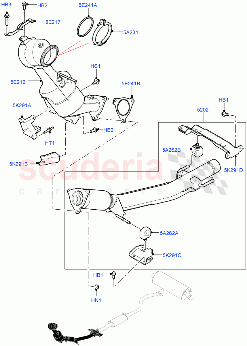 Front Exhaust System (2.0L AJ20P4 Petrol Mid PTA, Beijing 6 Petrol Emission, Changsu (China)) of Land Rover Land Rover Range Rover Evoque (2019+) [2.0 Turbo Petrol AJ200P]