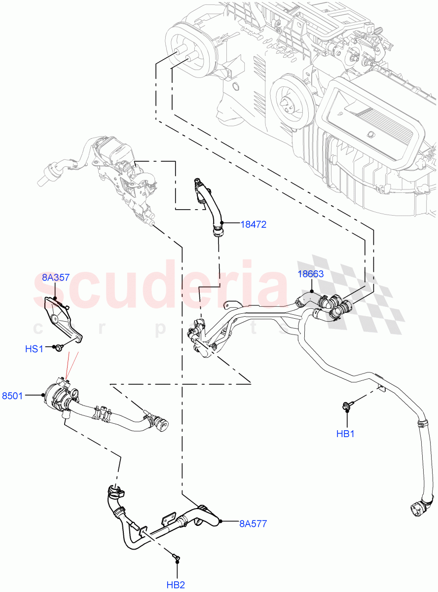 Heater Hoses (3.0L AJ20D6 Diesel High, Fuel Fired Heater With Park Heat, With Air Conditioning - Front/Rear, With Front Comfort Air Con (IHKA), Fuel Heater W/Pk Heat With Remote, 3 Zone Air Conditioning + Chiller) ((V) FROMM2000001) of Land Rover Land Rover Defender (2020+) [3.0 I6 Turbo Petrol AJ20P6]