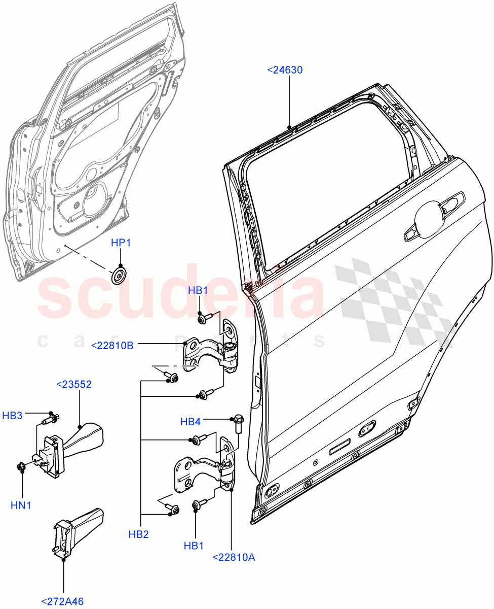 Rear Doors, Hinges & Weatherstrips (Door And Fixings) (5 Door, Itatiaia (Brazil)) ((V) FROMGT000001) of Land Rover Land Rover Range Rover Evoque (2012-2018) [2.0 Turbo Petrol GTDI]