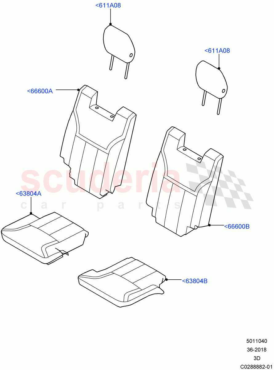 Rear Seat Covers (Nitra Plant Build, Row 3) (Taurus Leather Perforated, Version - Core, With 7 Seat Configuration) ((V) FROMK2000001, (V) TOL2999999) of Land Rover Land Rover Discovery 5 (2017+) [2.0 Turbo Diesel]