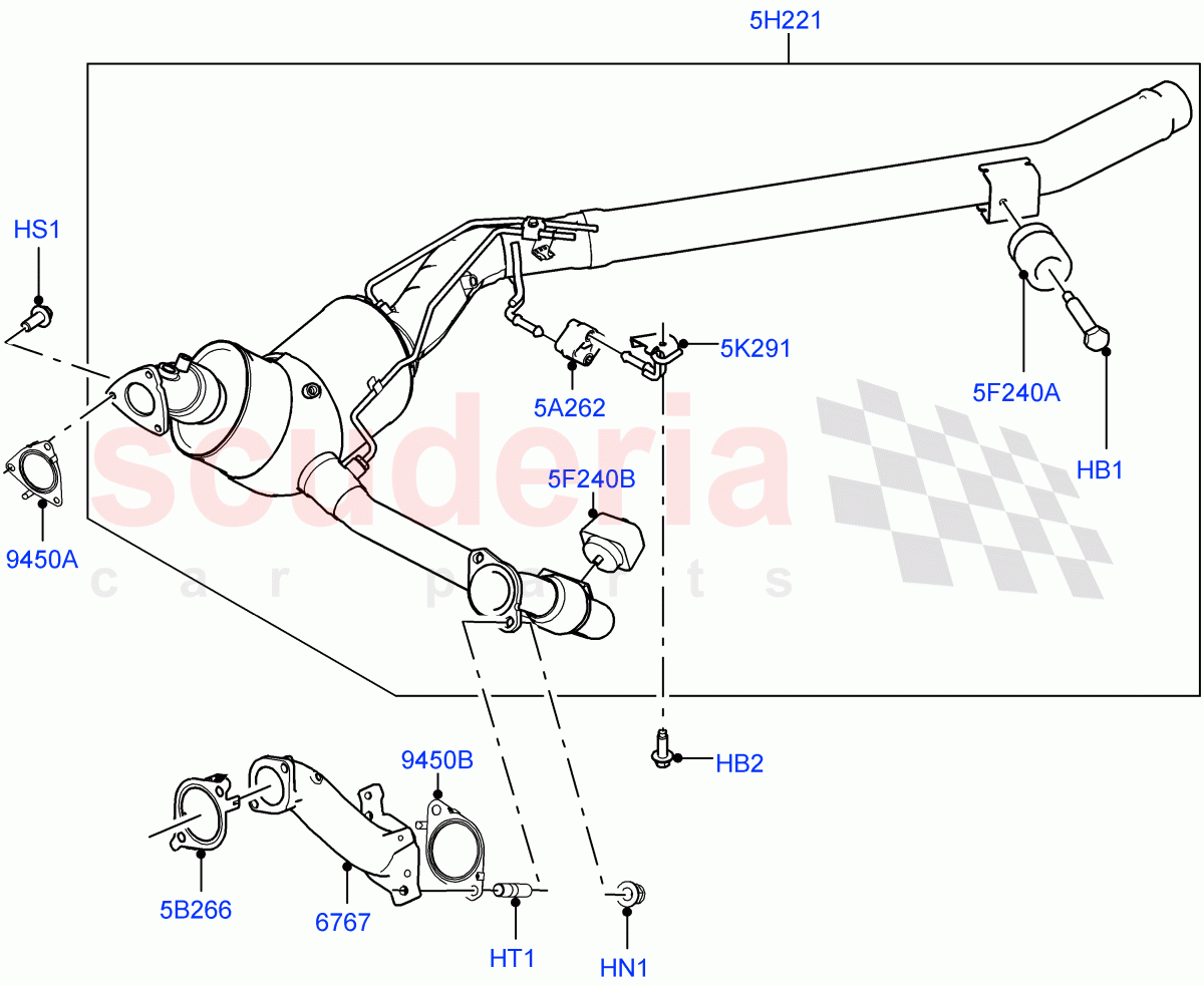 Exhaust System (Front) (4.4L DOHC DITC V8 Diesel, Proconve L6 Emissions, Stage V Plus DPF) ((V) FROMGA000001) of Land Rover Land Rover Range Rover (2012-2021) [4.4 DOHC Diesel V8 DITC]