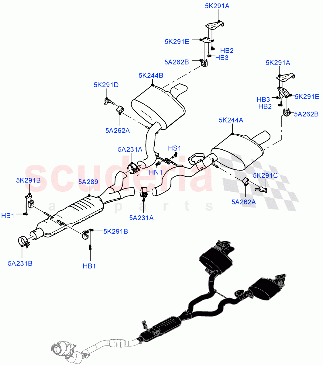 Rear Exhaust System (3.0L AJ20P6 Petrol High, Standard Wheelbase) ((V) FROMKA000001) of Land Rover Land Rover Range Rover (2012-2021) [3.0 I6 Turbo Petrol AJ20P6]