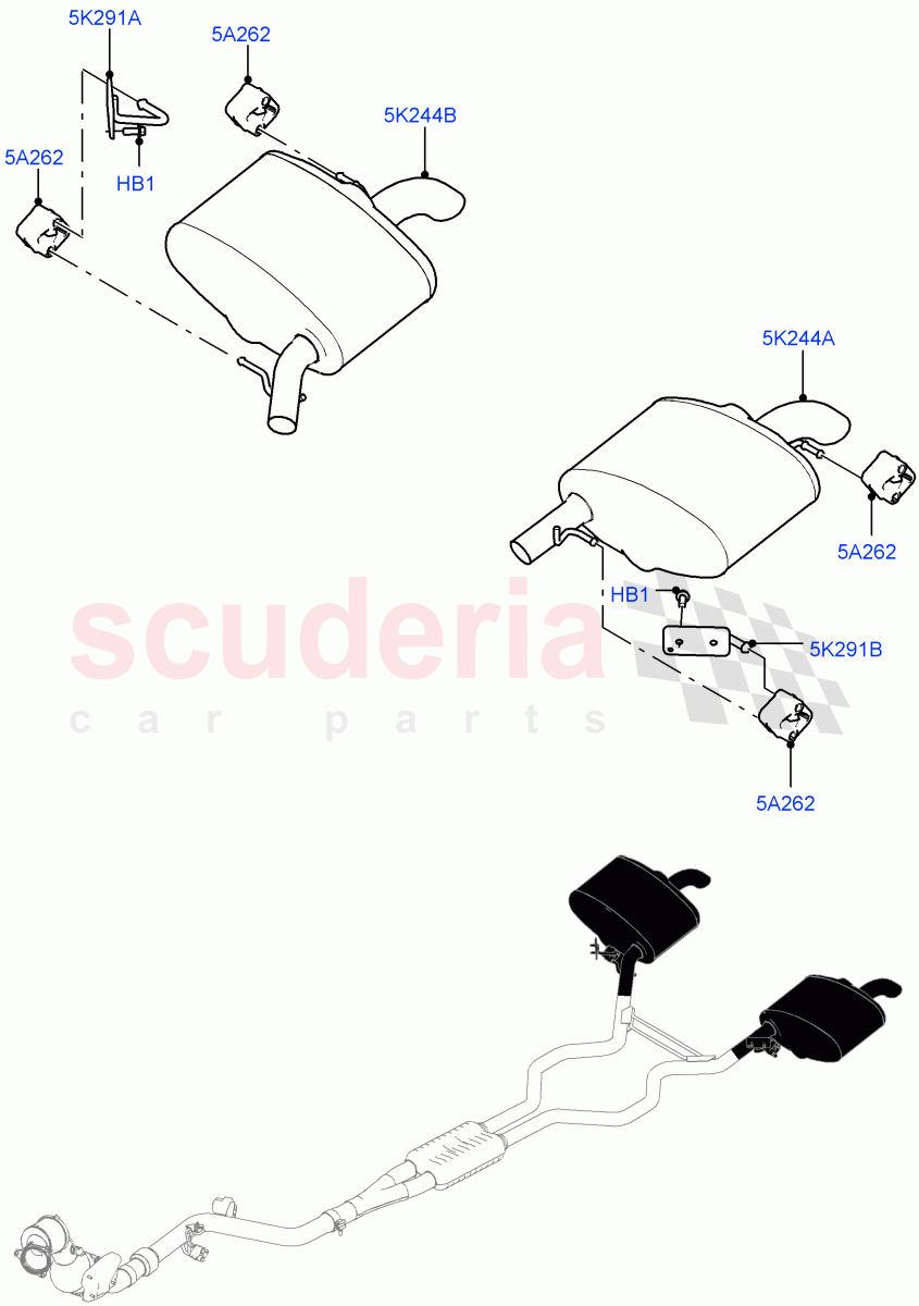 Exhaust System (Rear Section) (2.0L 16V TIVCT T/C 240PS Petrol) ((V) FROMFA000001) of Land Rover Land Rover Range Rover (2012-2021) [2.0 Turbo Petrol GTDI]