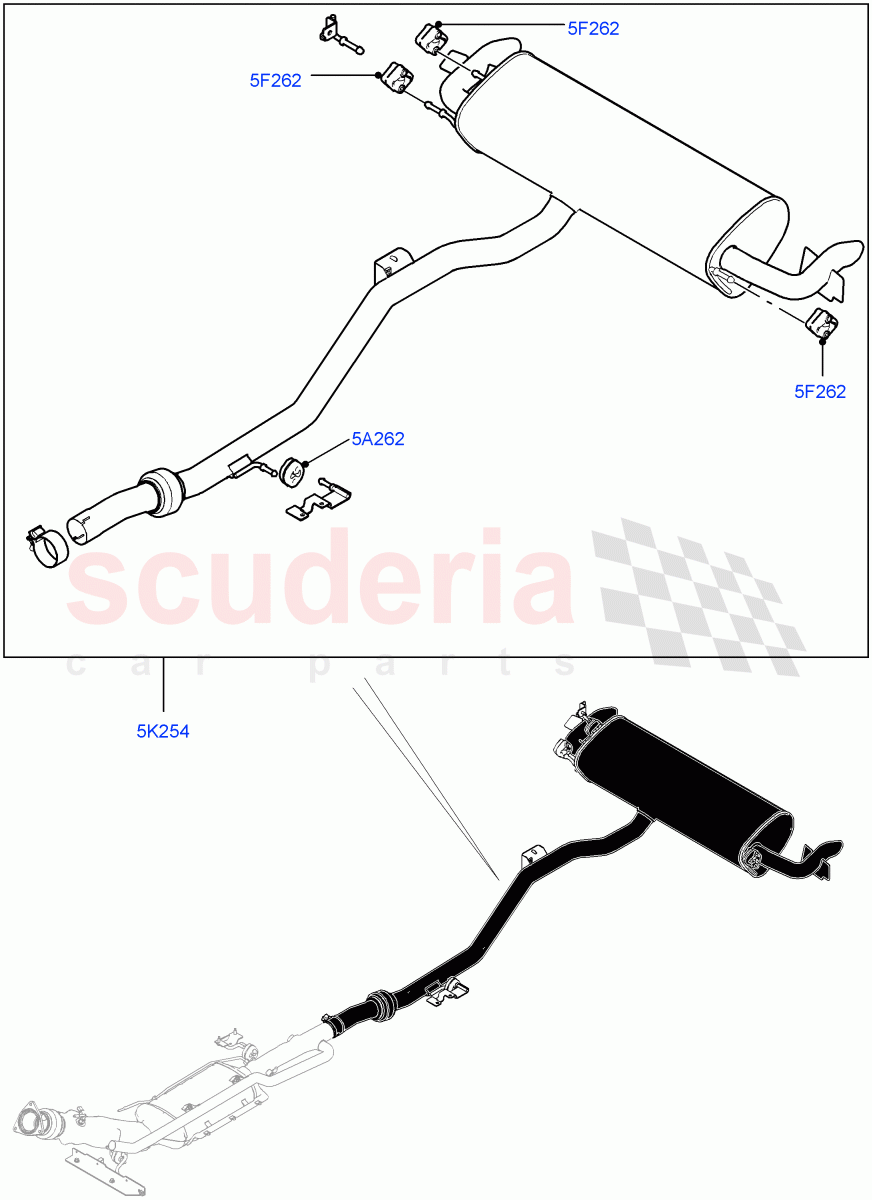Exhaust System (Rear) (2 Door Convertible, 2.0L I4 DSL MID DOHC AJ200, EU6 + DPF Emissions, LEV 160, 2.0L I4 DSL HIGH DOHC AJ200) ((V) FROMGH000001) of Land Rover Land Rover Range Rover Evoque (2012-2018) [2.0 Turbo Diesel]