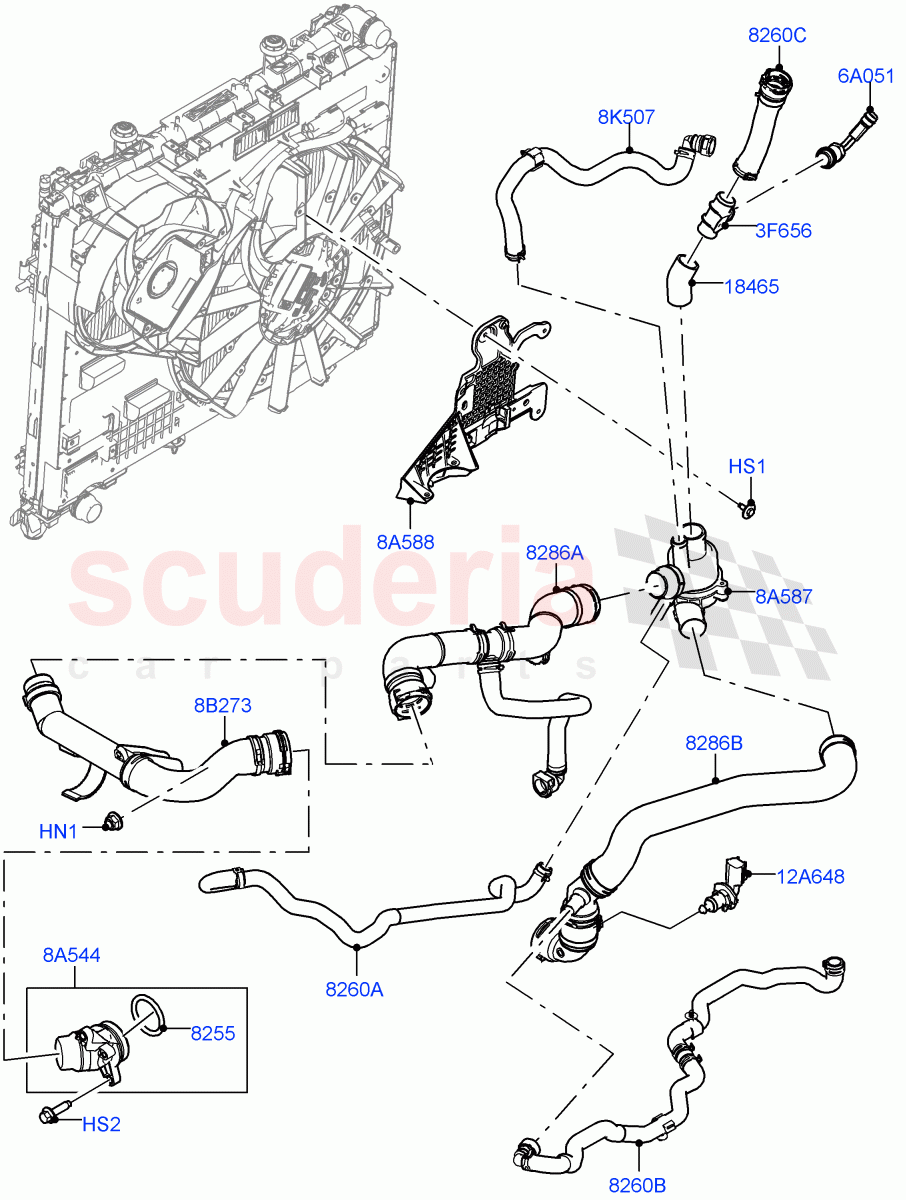 Thermostat/Housing & Related Parts (Solihull Plant Build) (3.0 V6 D Gen2 Mono Turbo, Immersion Heater - 700W / 110V, Active Tranmission Warming) ((V) FROMKA000001) of Land Rover Land Rover Range Rover (2012-2021) [3.0 Diesel 24V DOHC TC]
