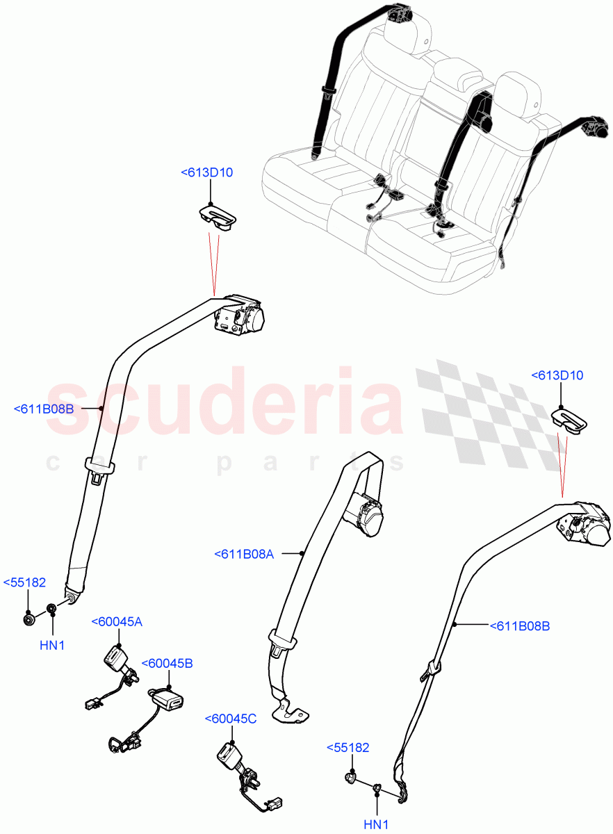 Rear Seat Belts (With 60/40 Power Fold Thru Rr Seat, 60/40 Load Through With Slide) of Land Rover Land Rover Range Rover (2022+) [4.4 V8 Turbo Petrol NC10]