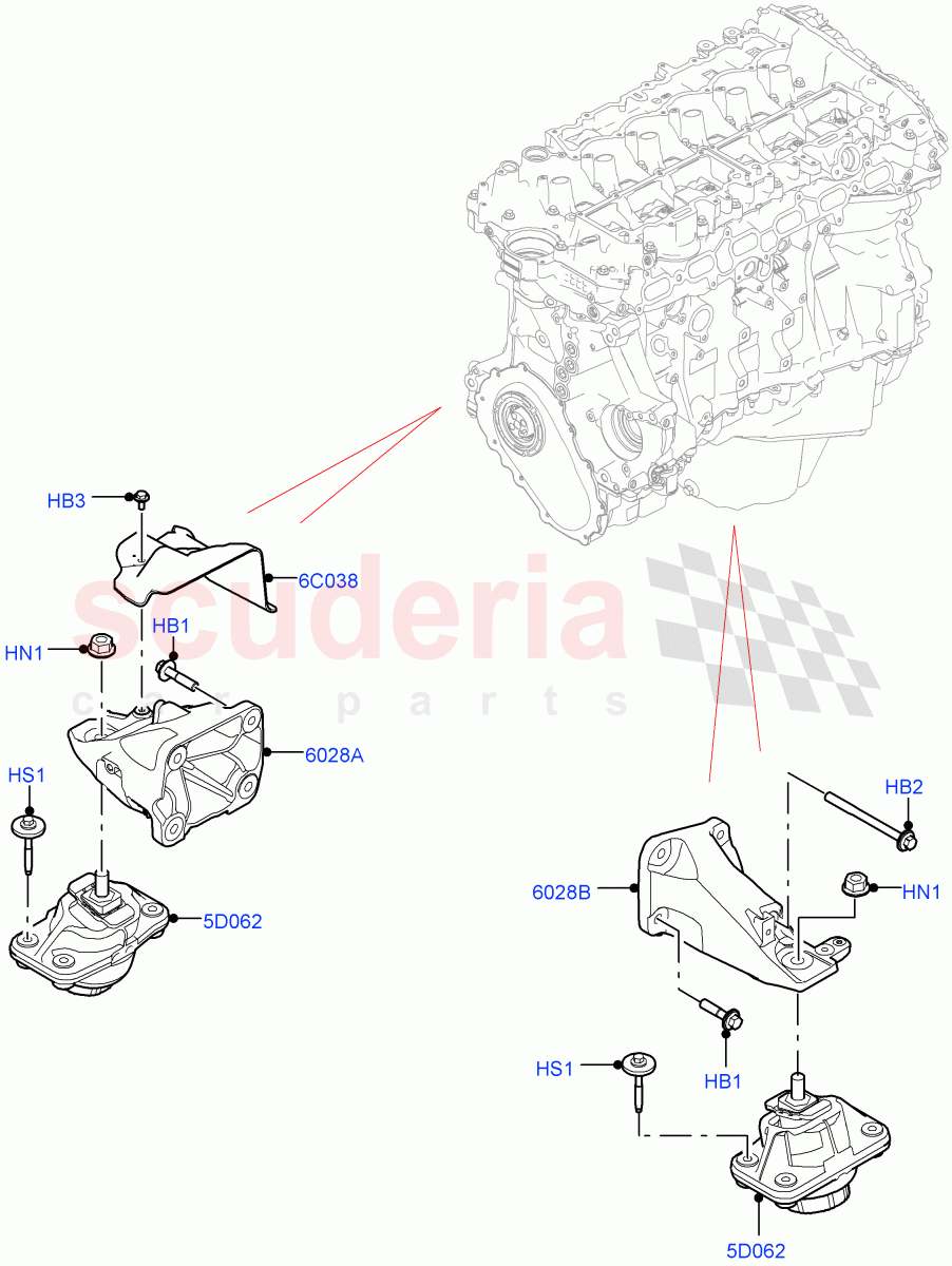Engine Mounting (Nitra Plant Build) (3.0L AJ20P6 Petrol High) of Land Rover Land Rover Defender (2020+) [2.0 Turbo Petrol AJ200P]