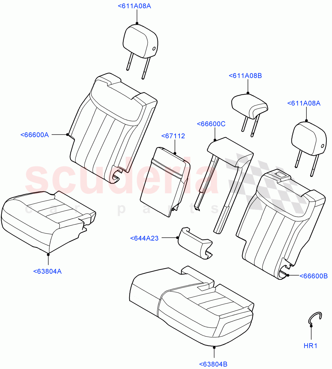 Rear Seat Covers (Perf Taurus Leather/PVC, 60/40 Load Through With Slide, With 60/40 Power Fold Thru Rr Seat) of Land Rover Land Rover Range Rover (2022+) [3.0 I6 Turbo Petrol AJ20P6]